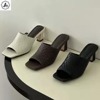 애슬릿 뮬 슬리퍼 위빙 스퀘어 발편한 통굽 캐주얼 여성 슬라이드 힐 6cm 3775751