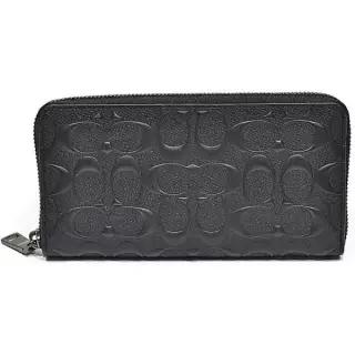 COACH 코치 F58113 BLK 남성용 롱 지갑 크로스 그레인 가죽 시그니처 Accordion Zip-Around 지퍼 블랙 Blac