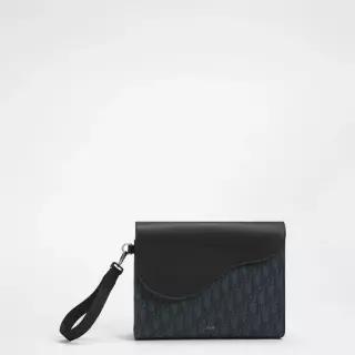 Saddle A5 트라이앵글 파우치 블랙 Dior Oblique 자카드 블랙 그레인 송아지 가죽