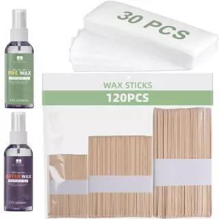 BLITZWAX 제모용 왁싱 스틱 키트 리케이터 및 페이퍼 포함 홈 120개의 나무 대형 소형 사이즈 30장의