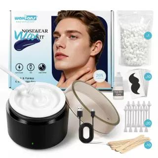 WaxFans 코 왁스 키트 남성용 코·귀·눈썹 100g 비드와 스틱 20개가 포함된 미니 팟 집에서 털 제거용 USB