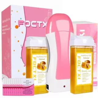 민감성 피부용 FOCTXI 롤 온 왁싱 키트 - 허니 소프트 왁스 카트리지 2개와 부직포 스트립 100개 물티슈