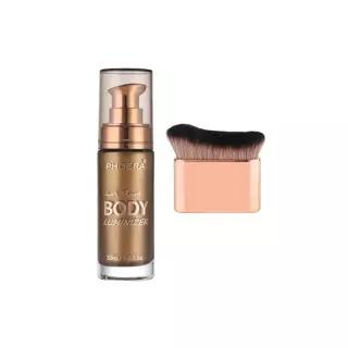 PHOERA Body Shimmer Oil,Bronzer Glow Highlighter Luminizer with Makup Bursh,Self Tanning Lotion,1oz/