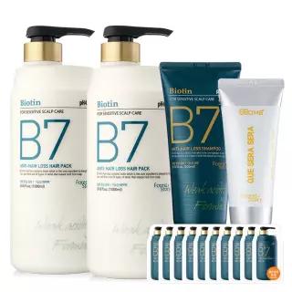 [브랜드세일+핸드크림60ml] B7 약산성 탈모 헤어팩 1000ml+1000ml+샴푸 200ml+10매 비오틴 두피 단백질 케어