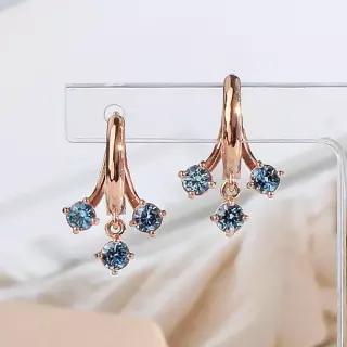 [샤밍주얼리]14K 18K 귀걸이 트리플 큐빅 원터치 에메랄드 아쿠아 데일리 여자 친구 선물