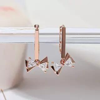 [샤밍주얼리]14K 18K 라벨르 리본 드롭 큐빅 원터치 귀걸이 데일리 여자 친구 선물
