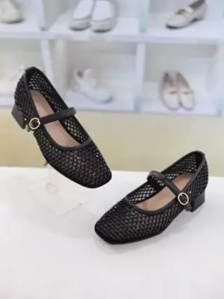 블리아르 큐빅장식 여성 망사 청키힐 펌프스 4.5cm BLMD501373_GN