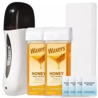Waxers 가정용 제모용 롤 온 왁스 키트, 롤러 왁싱 제모기, 여성용, 남성용, 허니 소프트 굵고 두꺼운 모발