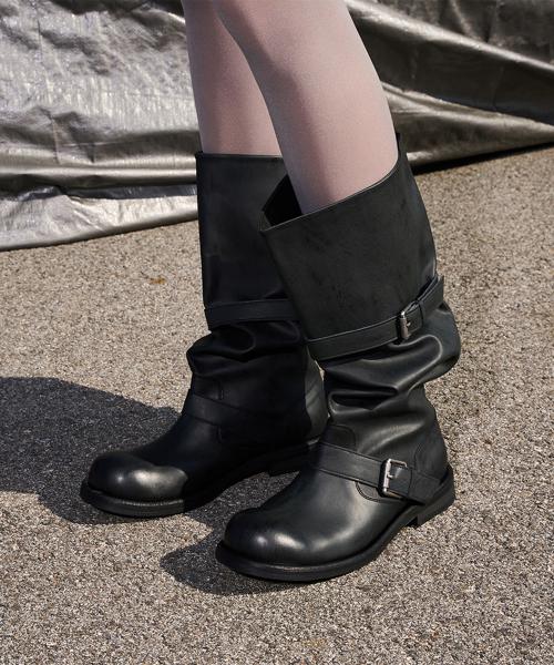 Slouchy Long Boots_Washed Black