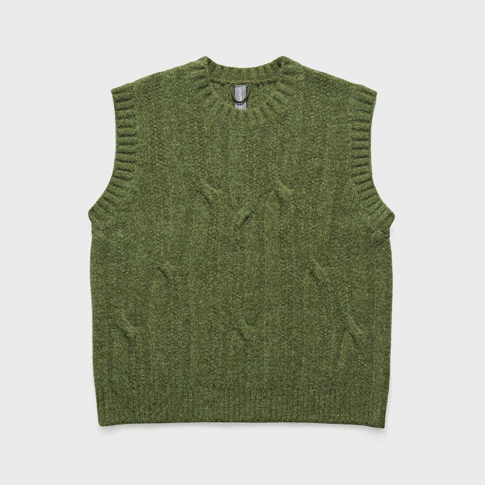 CABLE KNIT VEST / MOSS GREEN
