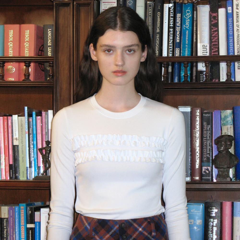 Ruffle Point Long Sleeve (White)