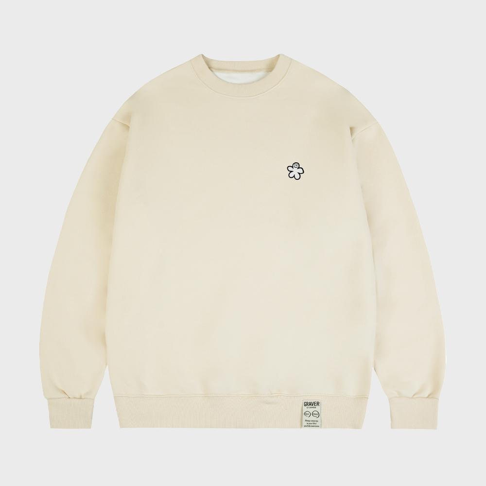 [UNISEX]화이트 오드플라워 자수 맨투맨_크림