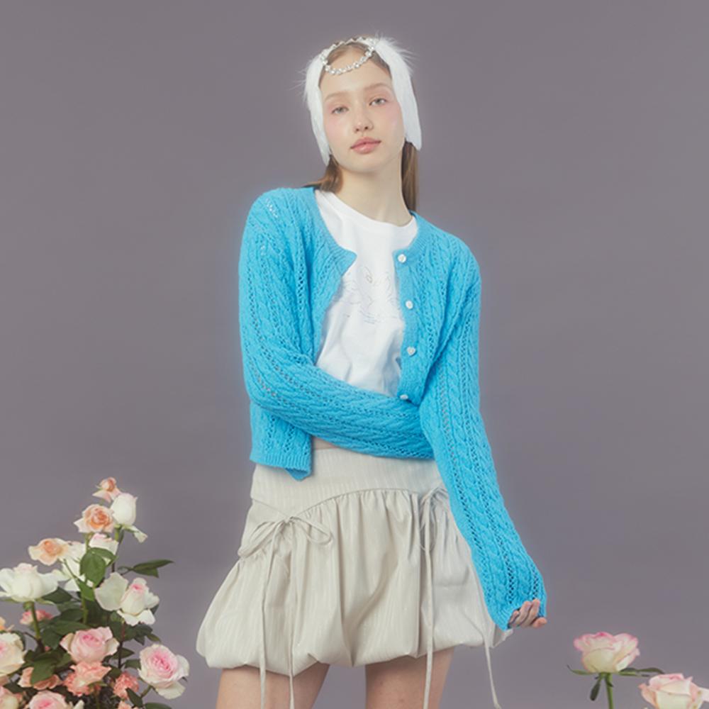 HEART BUTTON CABLE CARDIGAN (AQUA BLUE)