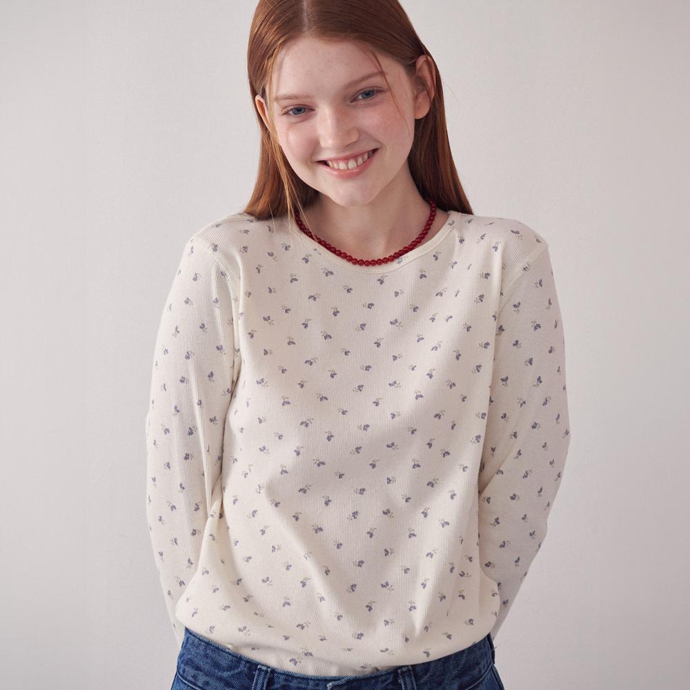 FLORAL LONG SLEEVE CREAM PURPLE FLOWER