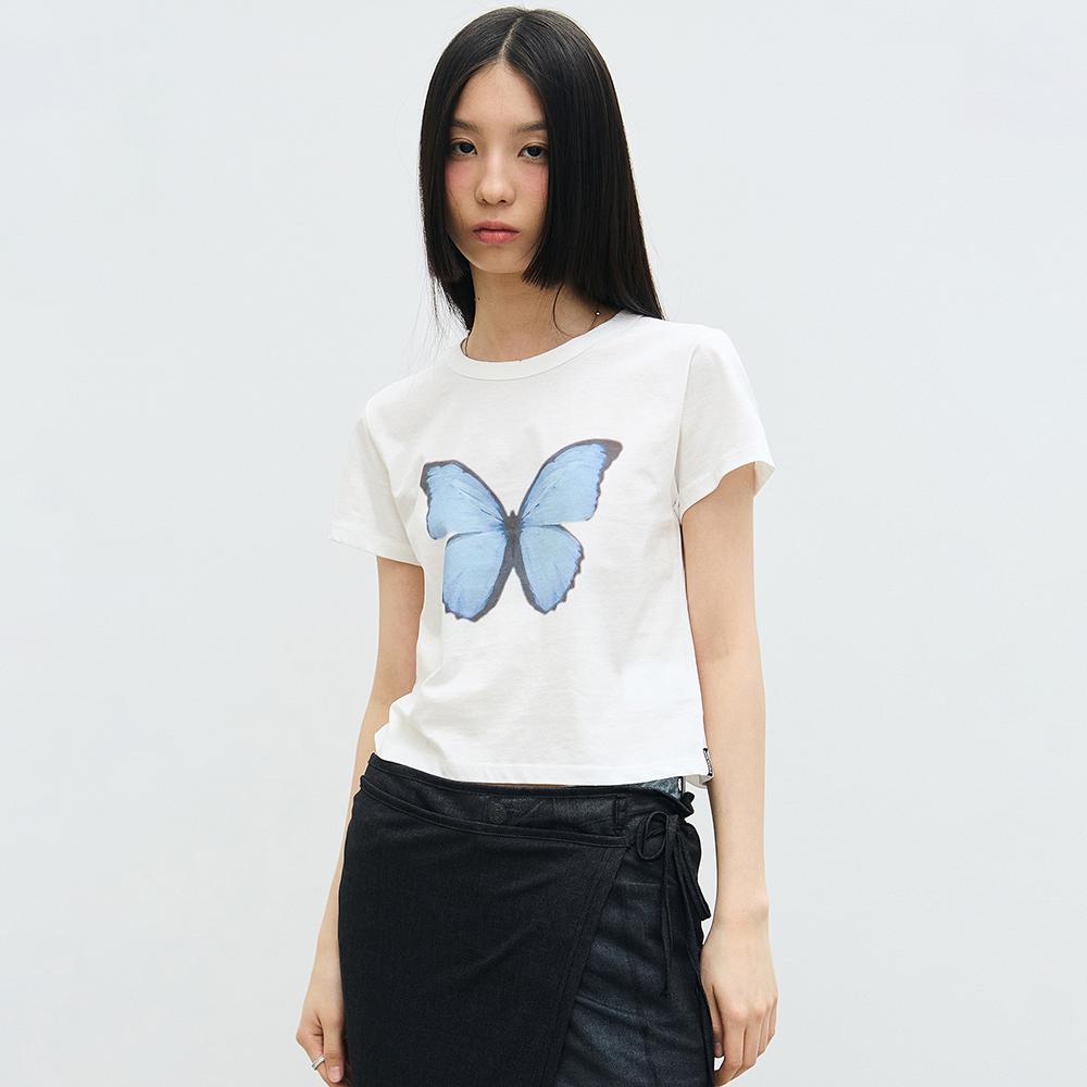 BUTTERFLY SOFT COLORING CROP TOP_WHITE BLUE