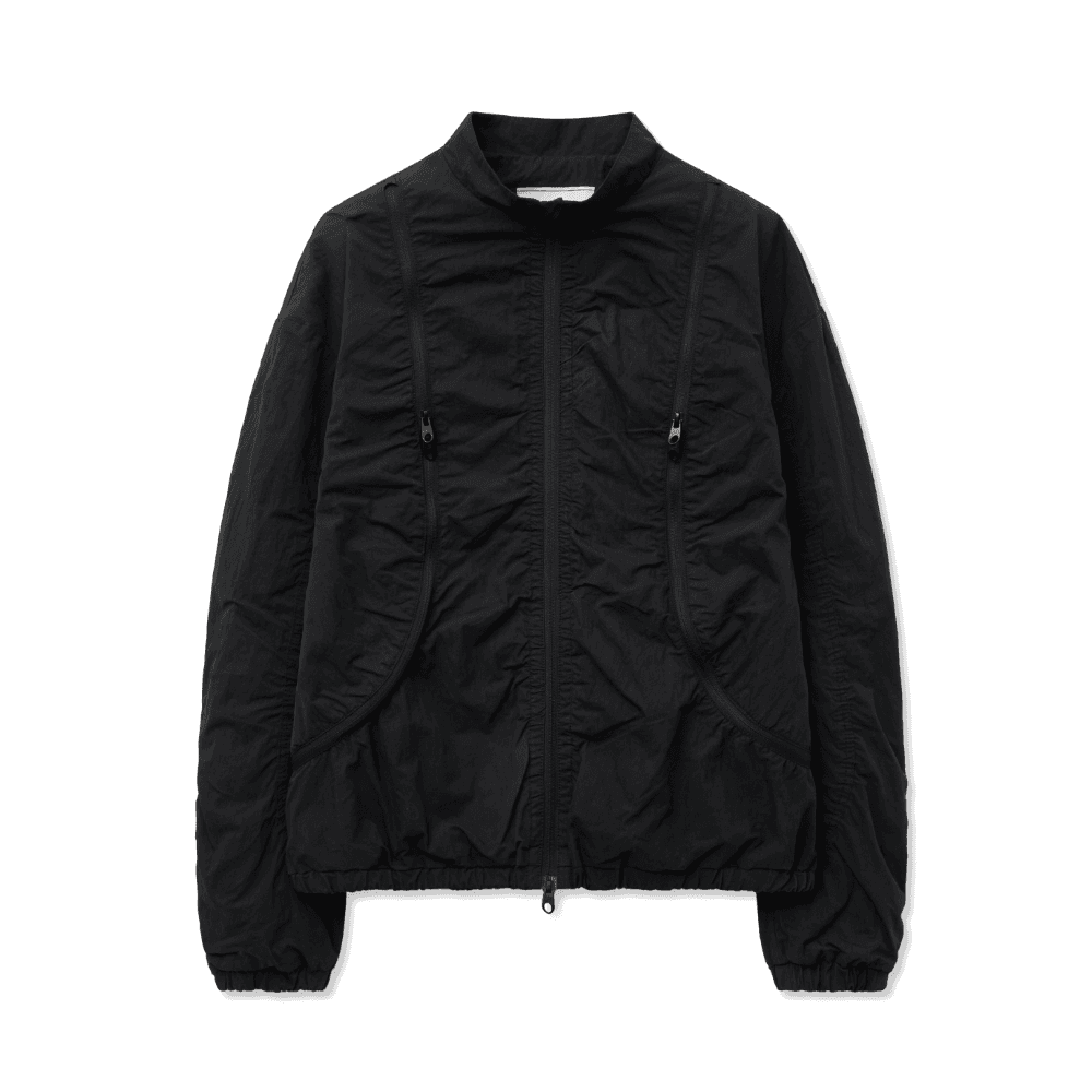 Nylon Shirring Zipper Jumper Black