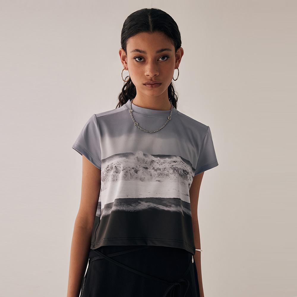 Summer Wave T-Shirts [ Light Blue Gray ]