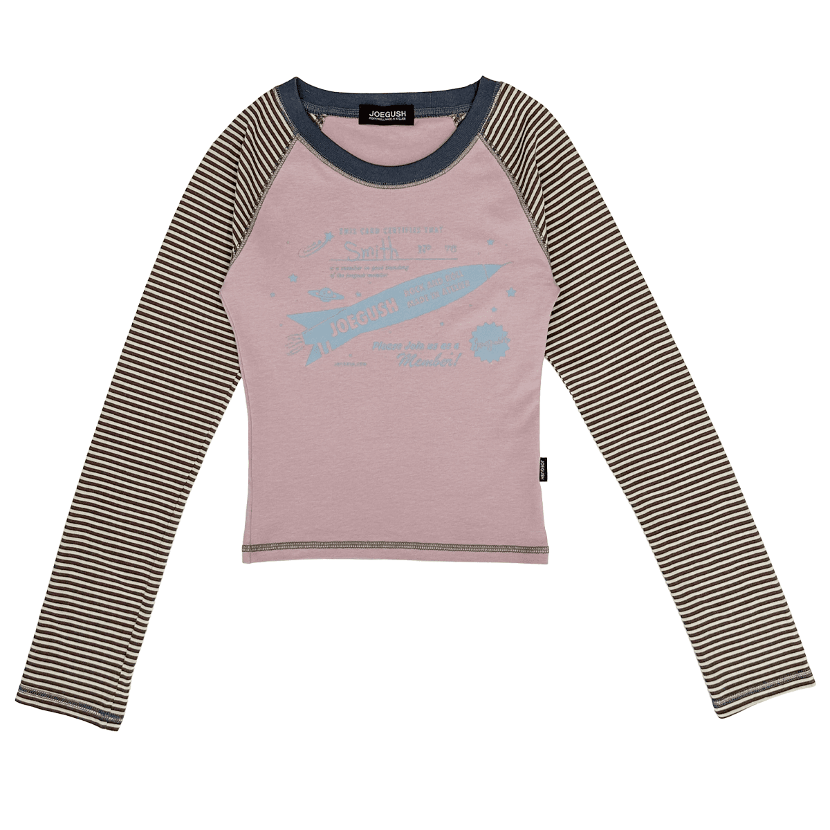 Smith No. 76 Striped Raglan L/S (Crop Ver.) (Light Mauve)