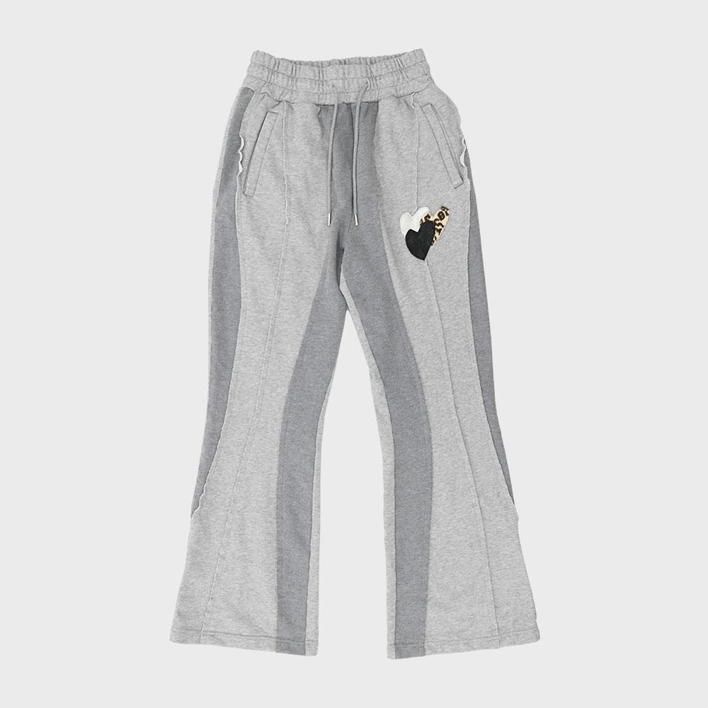 LEATHER PATCH SWEAT PANTS (GREY)
