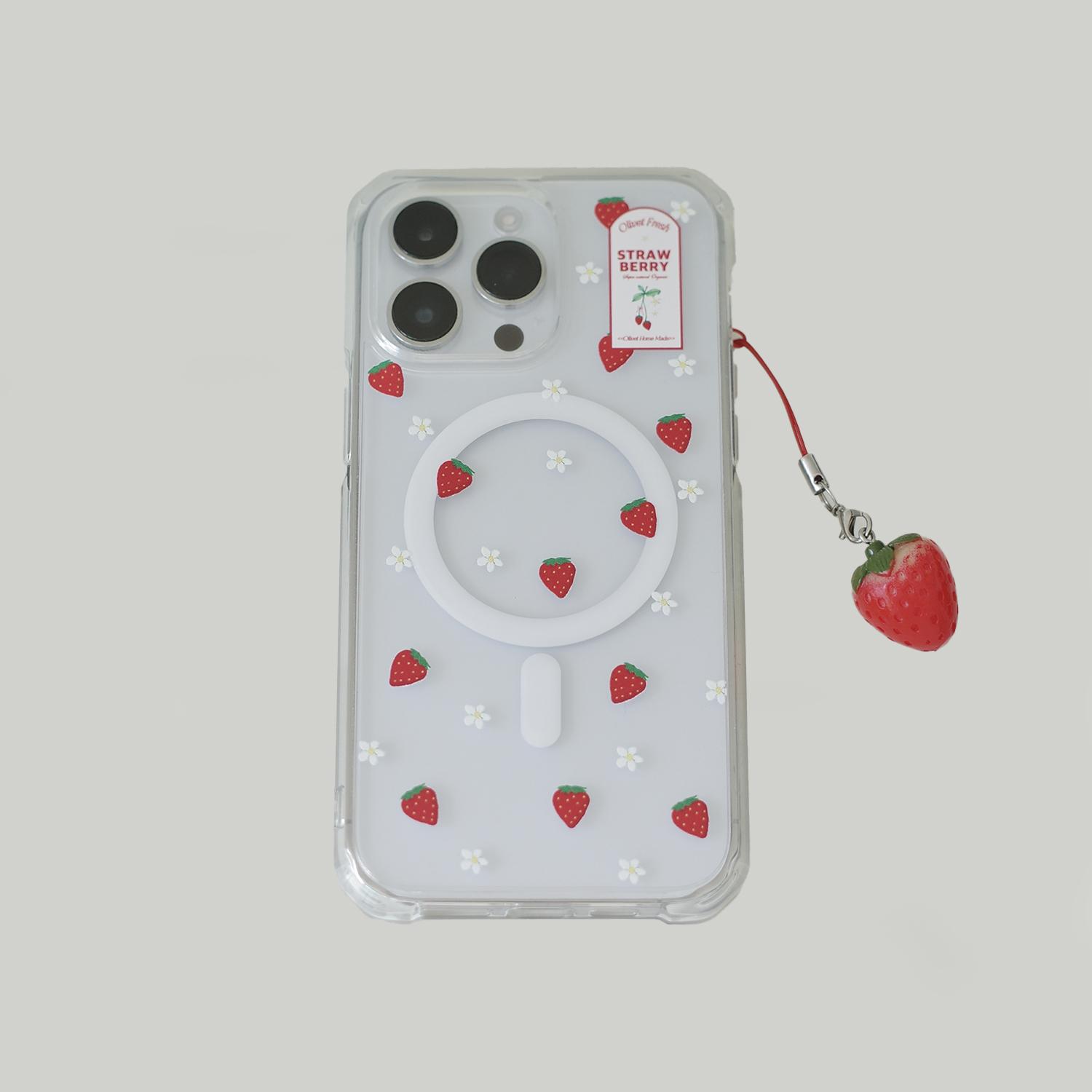 (17e 출시) strawberry pattern case 딸기 패턴 맥세이프 투명 케이스