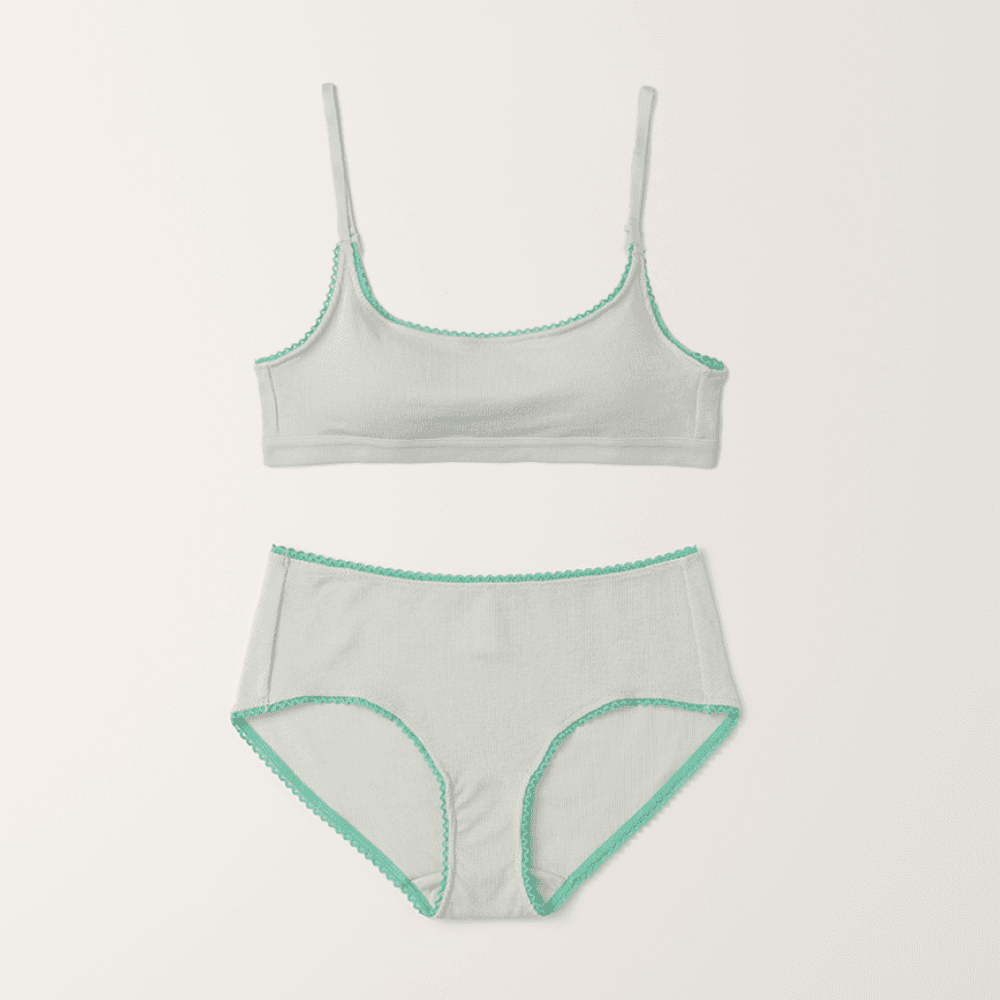 (set) Square ribbed tencel bra & panties in Mint_스퀘어 리브드 텐셀 브라&팬티 민트