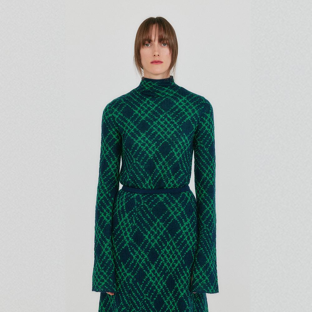 ZOLLY Mockneck Check Knit Pullover - Green Multi