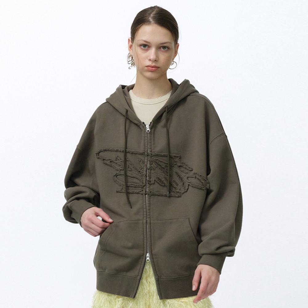 LOOSE SUADE HOOD ZIP UP [KHAKI]