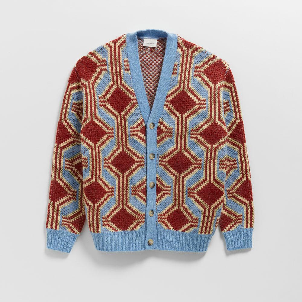 (M) Le Cardigan Mohair Geometrique (DARK RED)