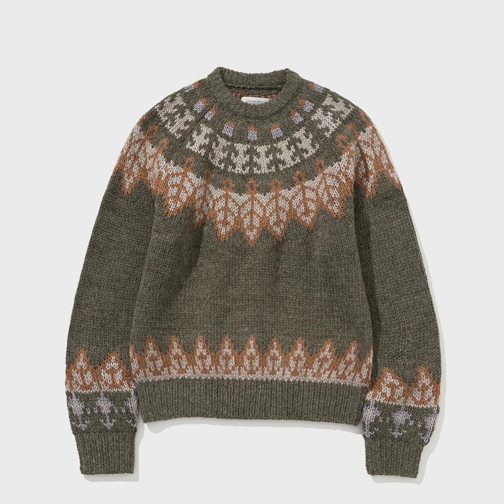nordic crew neck knit olive green