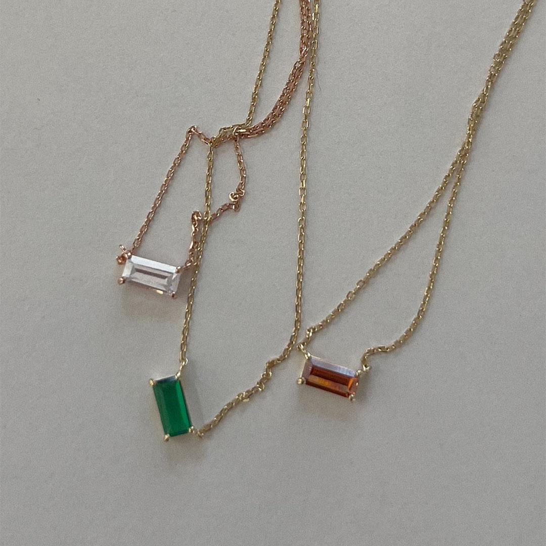 14k square gemstone cubic necklace