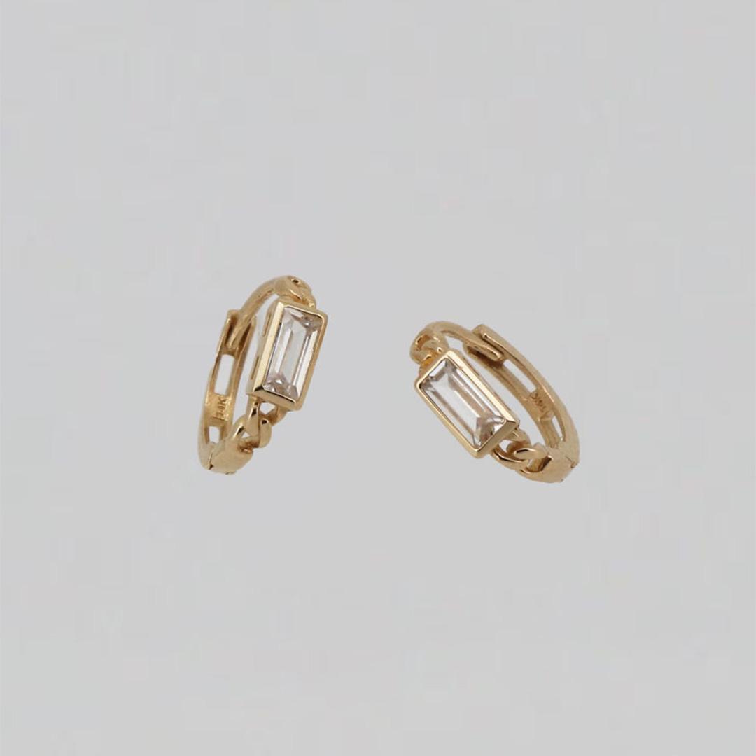 14k baguette stone one touch ring earring