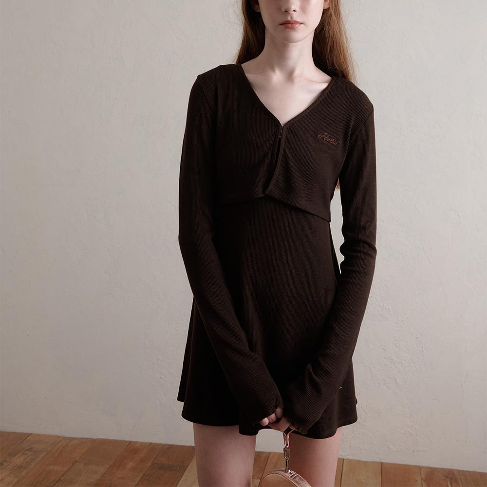 Ellen Babydoll Dress  (Brwon)