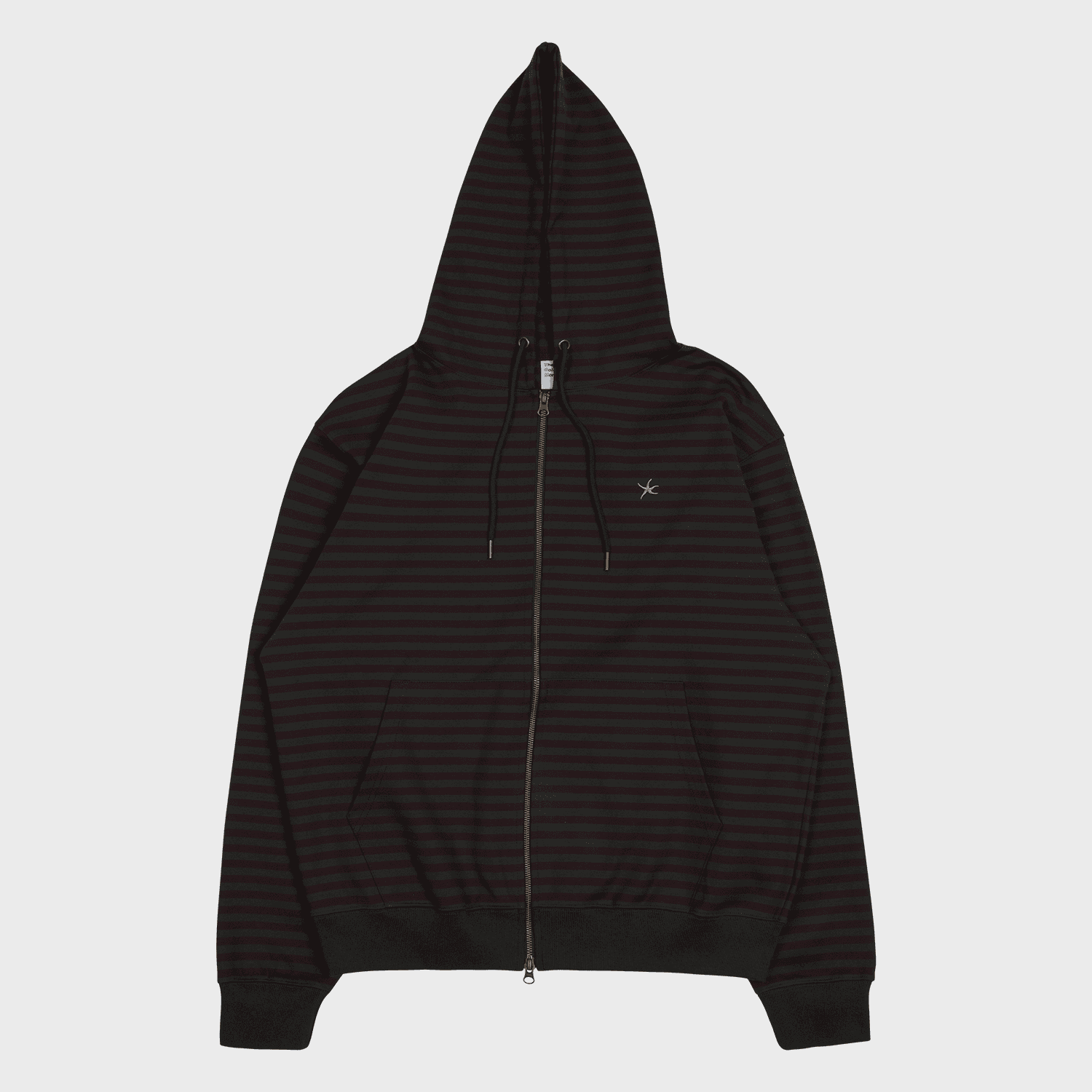 TCM stripe hooded zip-up (charcoal/burgundy)