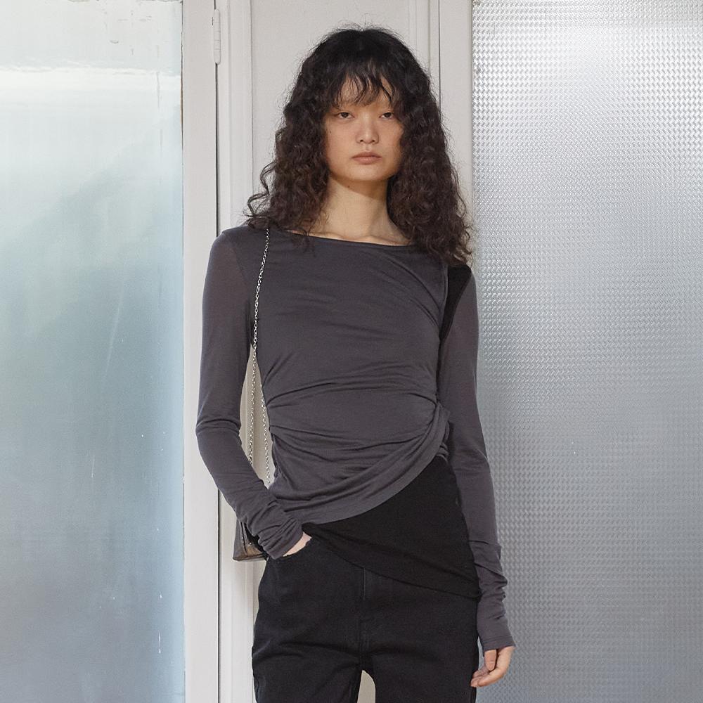 TURN UP DETAIL LAYERED TOP IN CHARCOAL