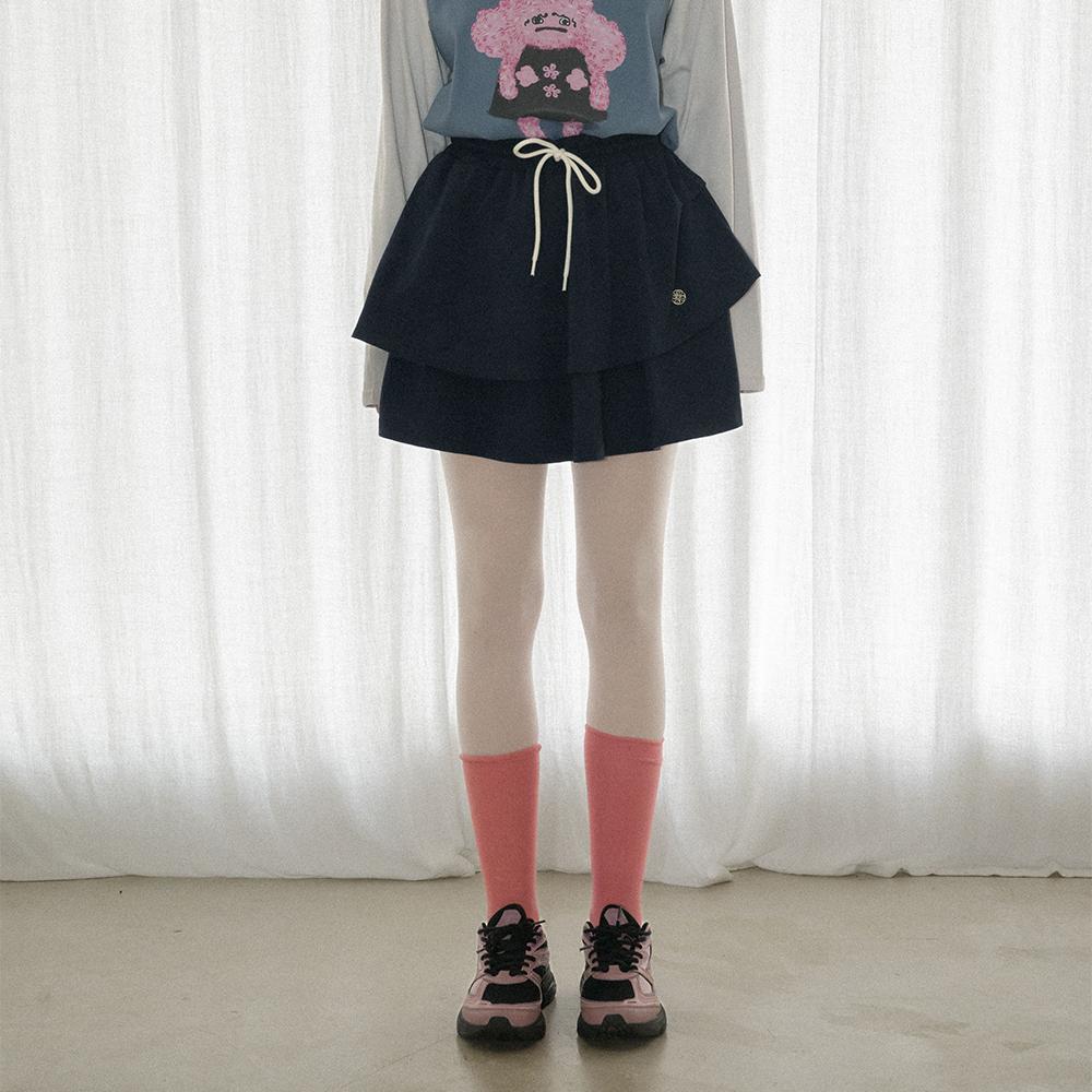 [LINE] 더블 레이어드 플레어 스커트 (Navy)