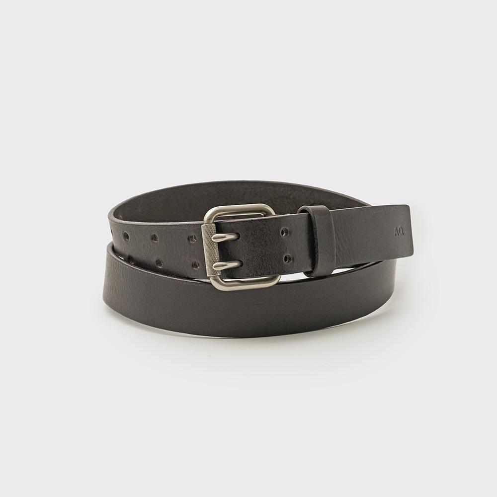 Double Prong Leather Belt (Gray Brown)