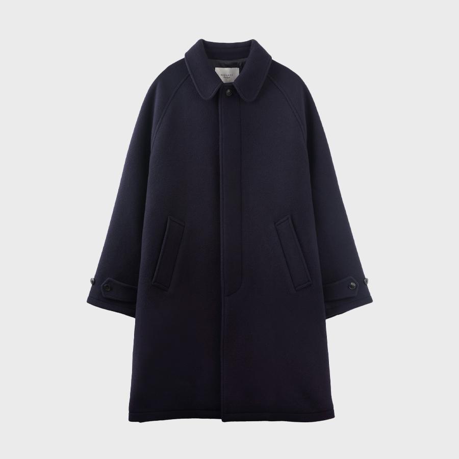Beaver Wool Balmacaan Coat - Dark Navy