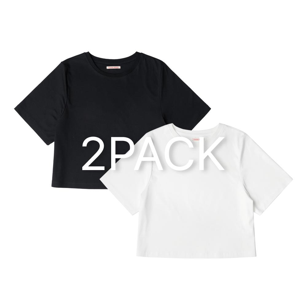 [2PACK] A3488 루즈핏 크롭 티셔츠_2 COLOR
