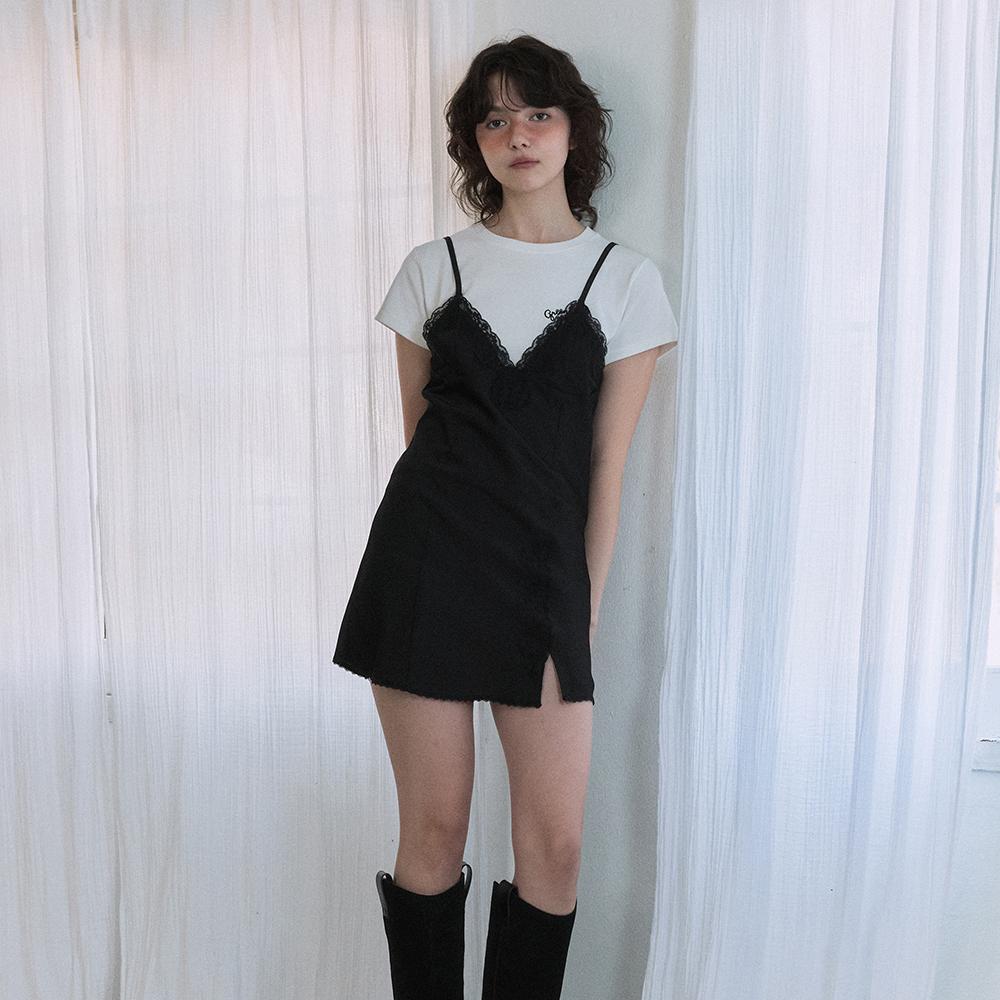 Silky Lace Slip Mini Dress (Black)