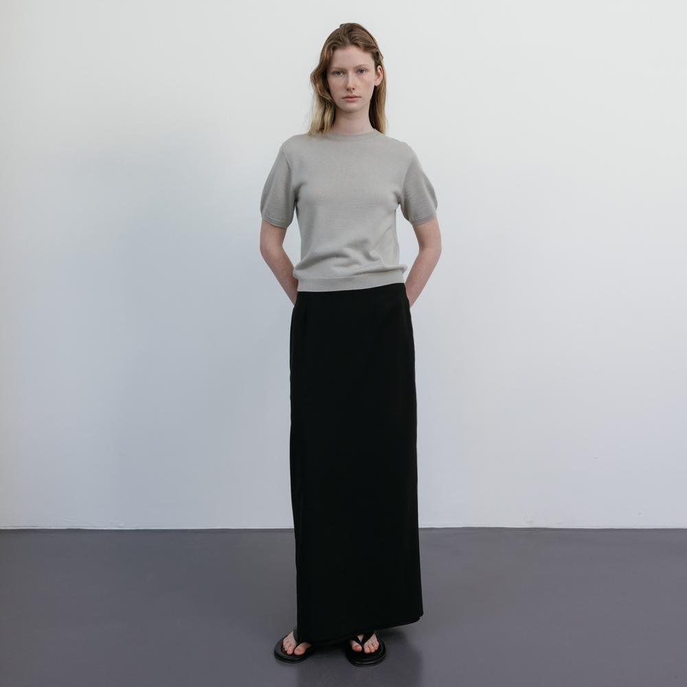 SUMMER WOOL BLEND DOUBLE-LAYERED SKIRT - BLACK
