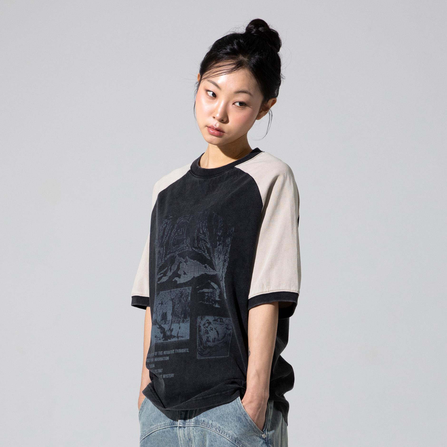 XTT138 케이트 페이딩 래글런 티셔츠(BLACK)