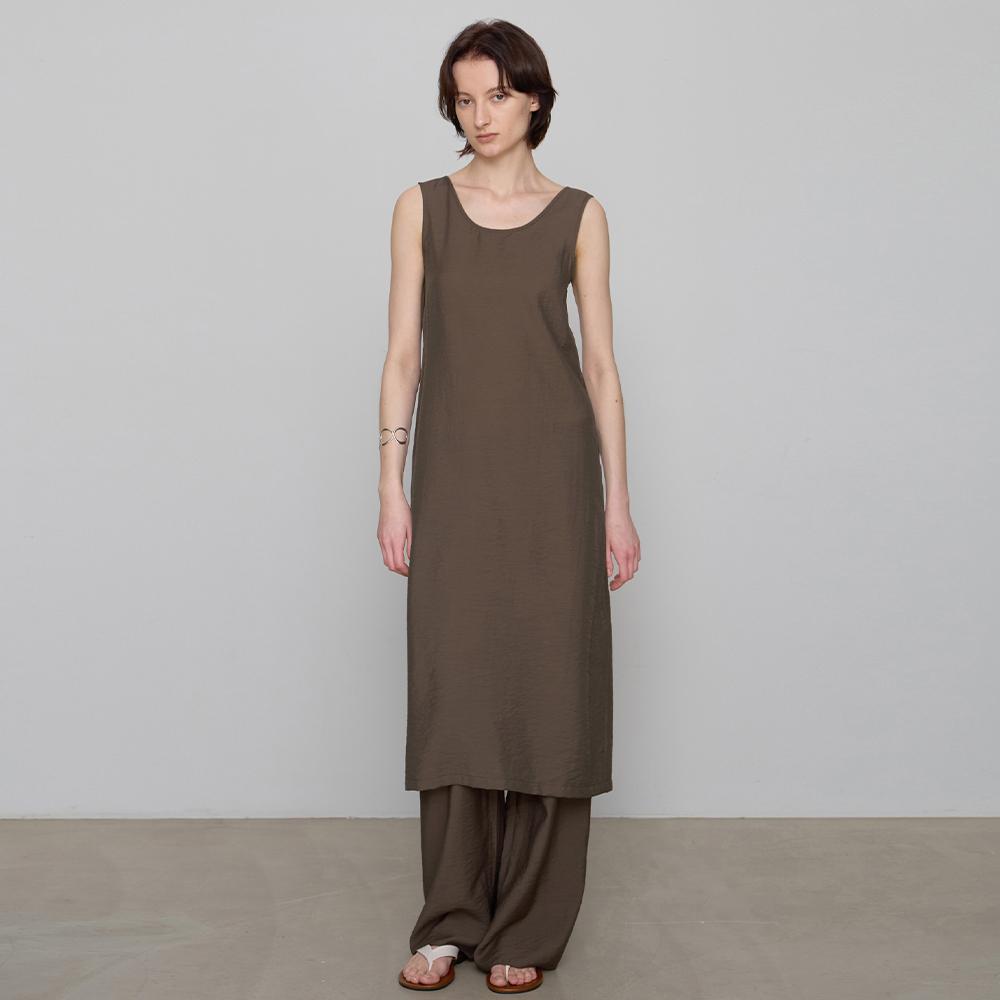 Sheer Sleeveless Dress - Brown