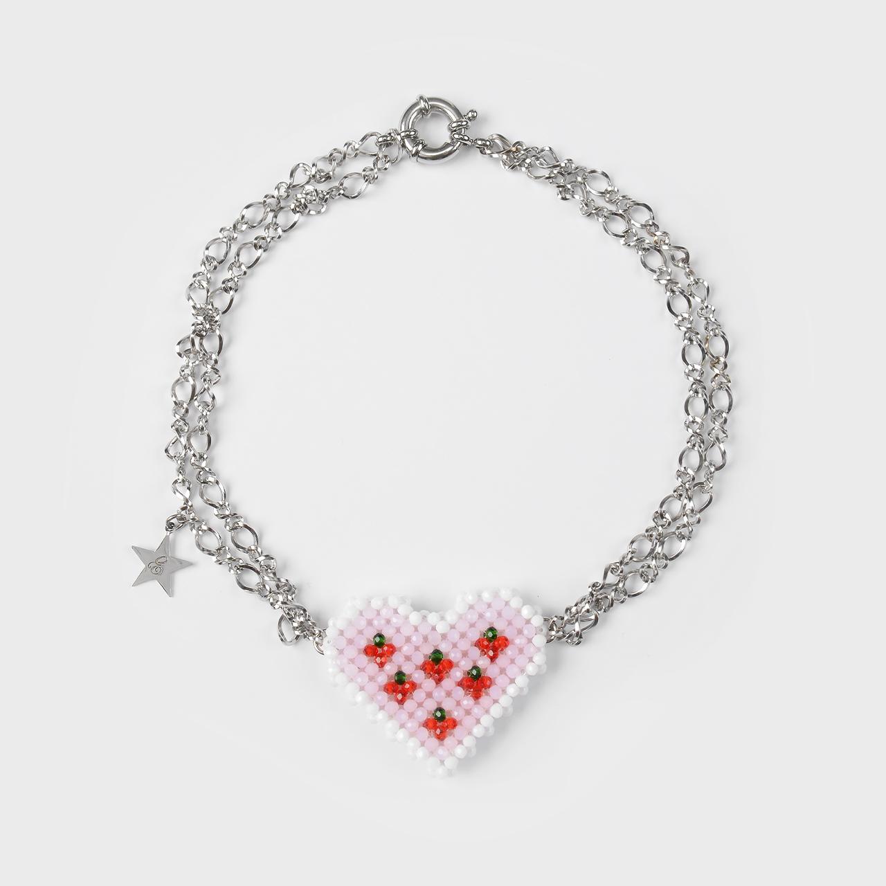 MILKY STRAWBERRY HEART CHOKER NECKLACE