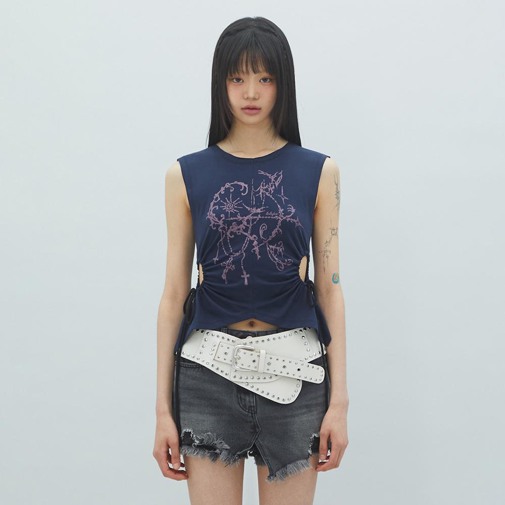 SIDE HOLE SLEEVELESS SHIRT 트임 나시 NAVY BR2CV002