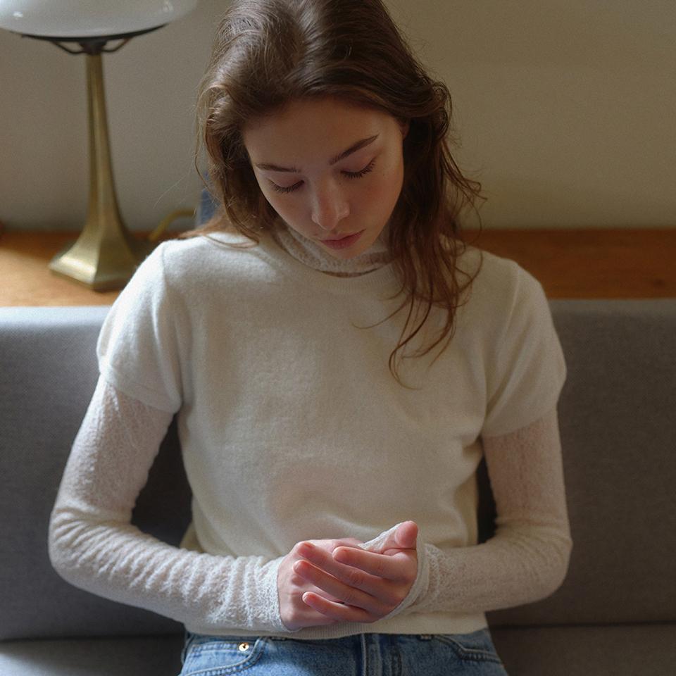 baby alpaca half sleeve pullover (ivory)