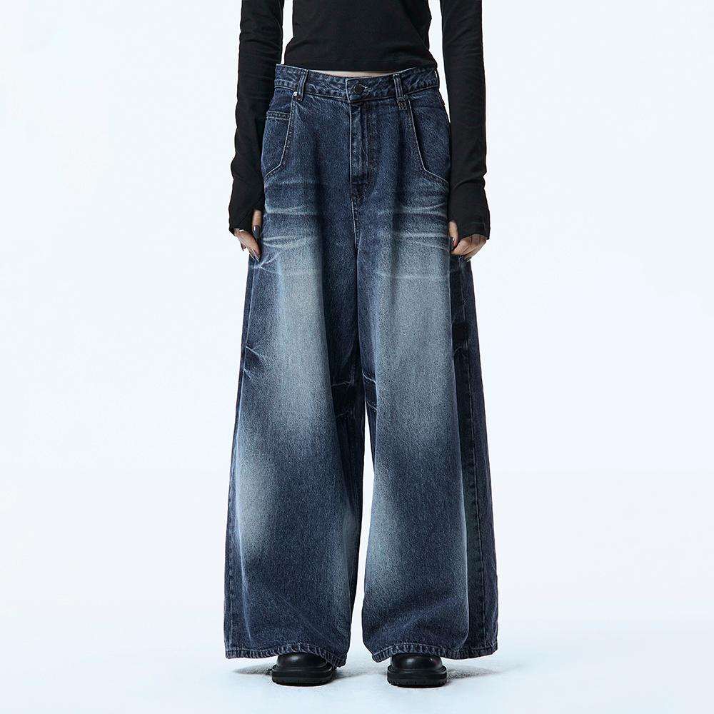 Handcrafted Faded Denim Pants [ Blue ]