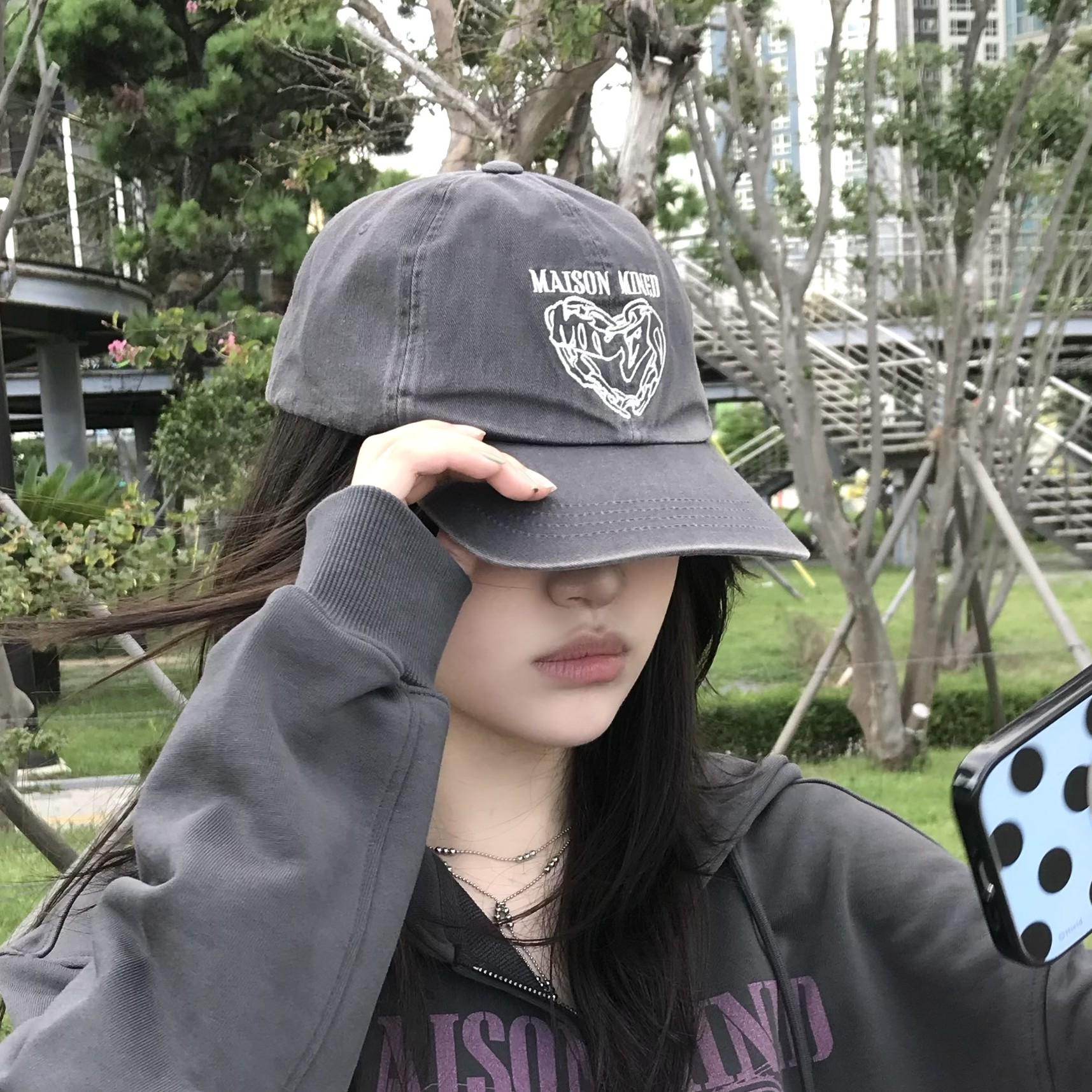 DOODLE HEART VINTAGE WASHED BALL CAP CHARCOAL