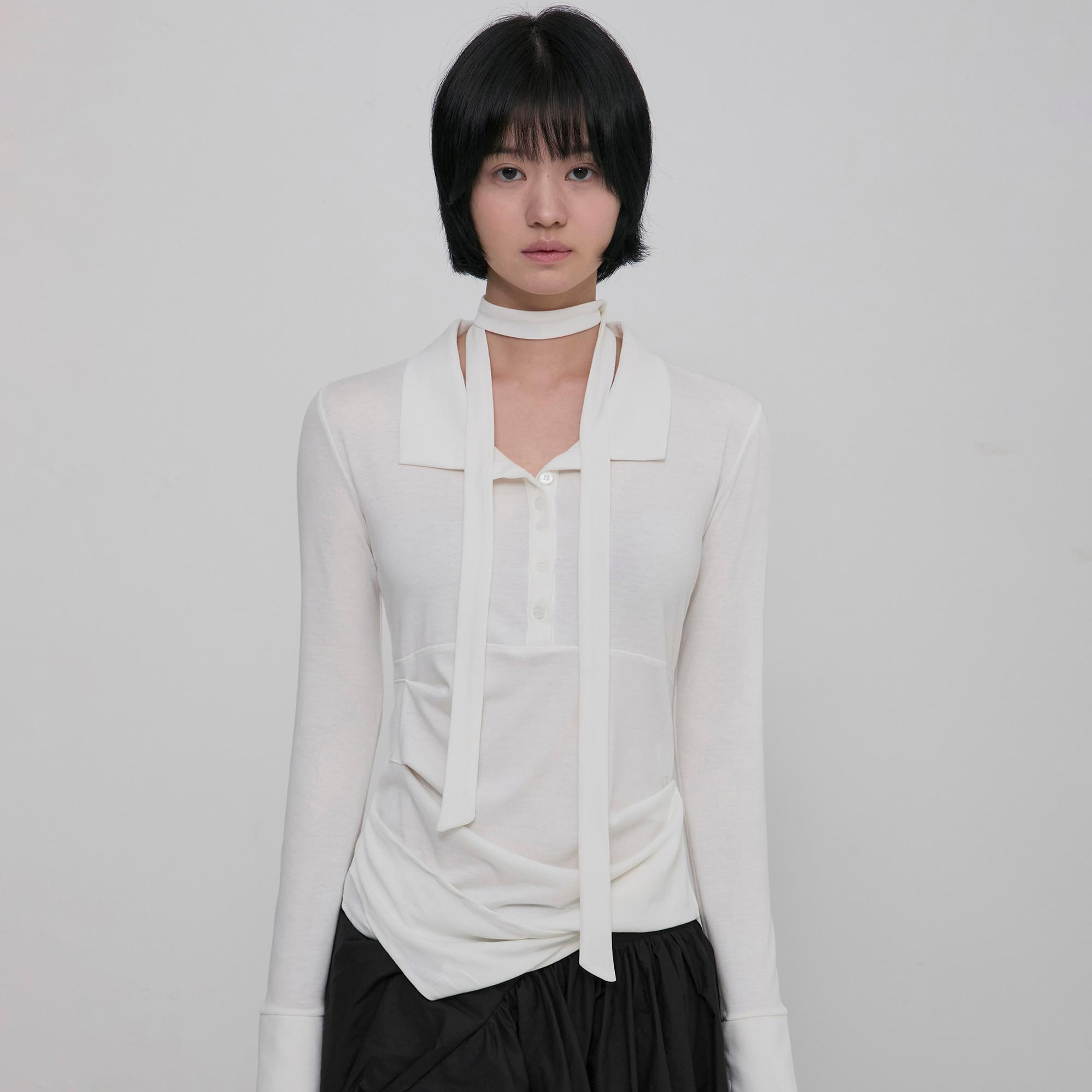 Asymmetrical Draped Shirt (FL-186_Ivory)