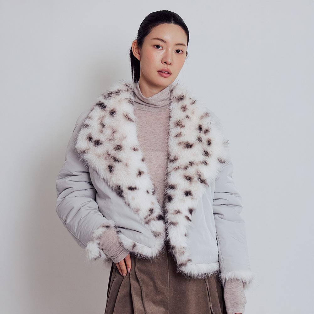 Reversible Dalmatian Faux Fur Padded Bomber_Mist Gray