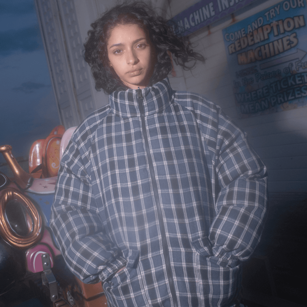Reversible Check Padded Jacket Light Grey